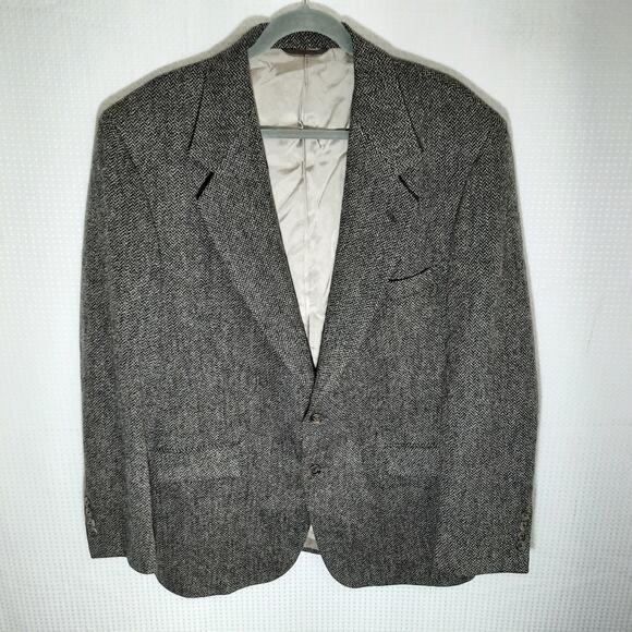 Mark Shale 43R Blazer Men Gray Wool Herringbone Made in USA Vintage Jacket - Picture 1 of 8